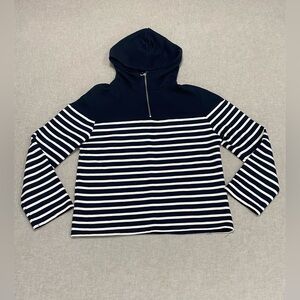 Zara Navy Blue Striped Sweatshirt Sz M Long-Sleeved Half-Zip Hoodie